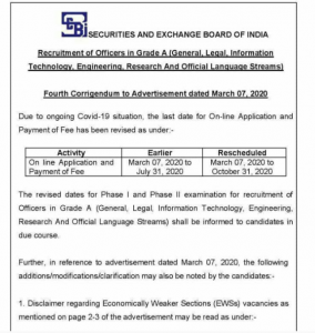 SEBI Grade A Recruitment 2020: Last Date To Apply Extended Till 31st October 2020_4.1