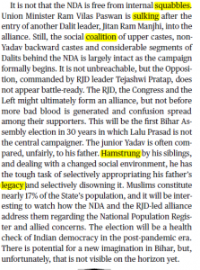 The Hindu Editorial Vocabulary of 28 September- Battle for Bihar_4.1