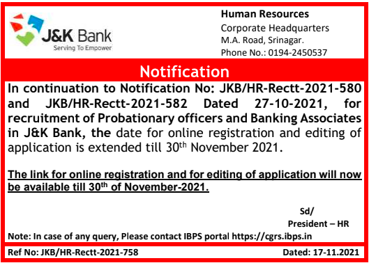 JK Bank Recruitment 2021 Last Date Extended for 45 Clerk & PO @jkbank.com |_3.1