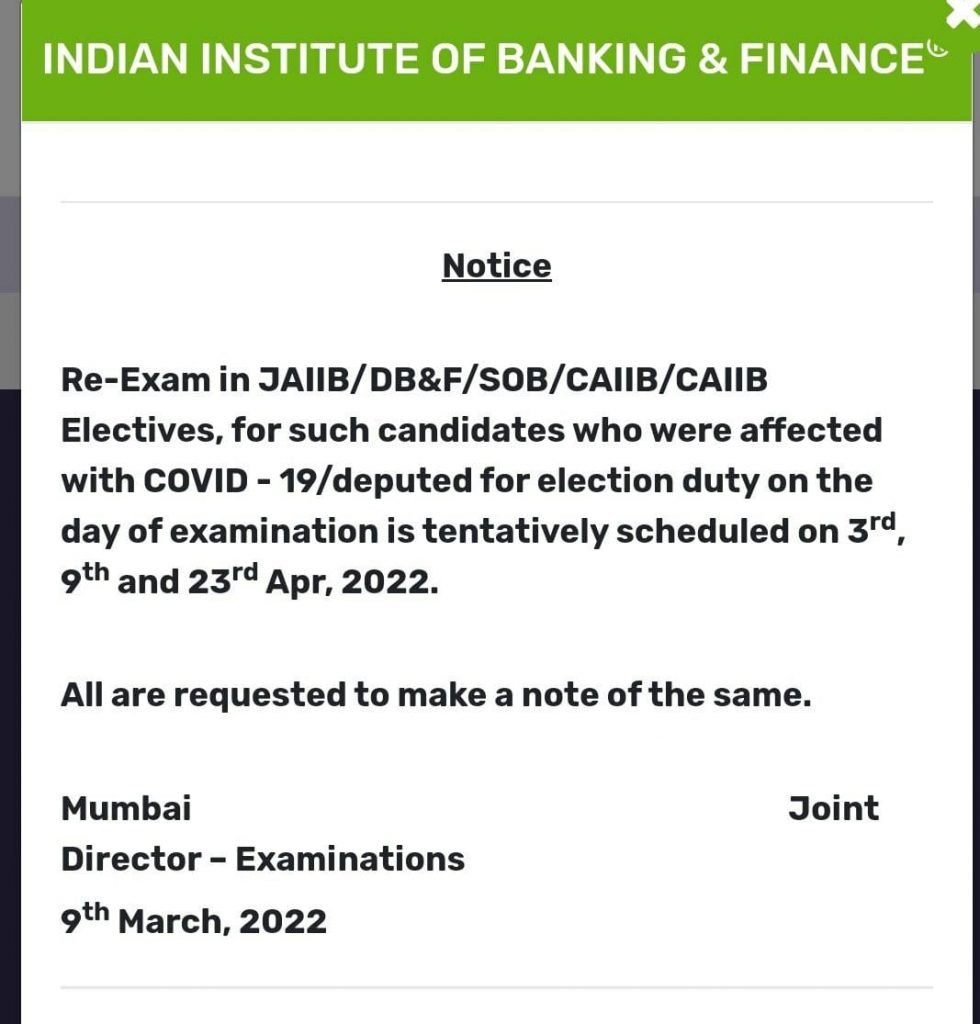 Re-Exam Dates Released for Candidates Affected with Covid-19 During JAIIB Exam 2022 |_3.1