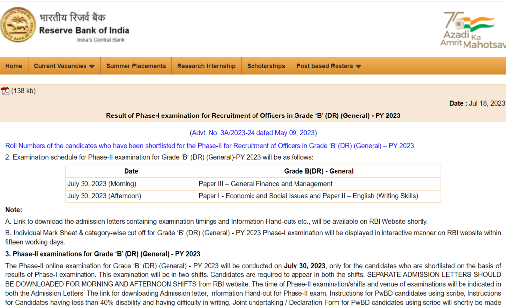 RBI Grade B Result 2023 Out, Phase 1 Result PDF Download Link_6.1