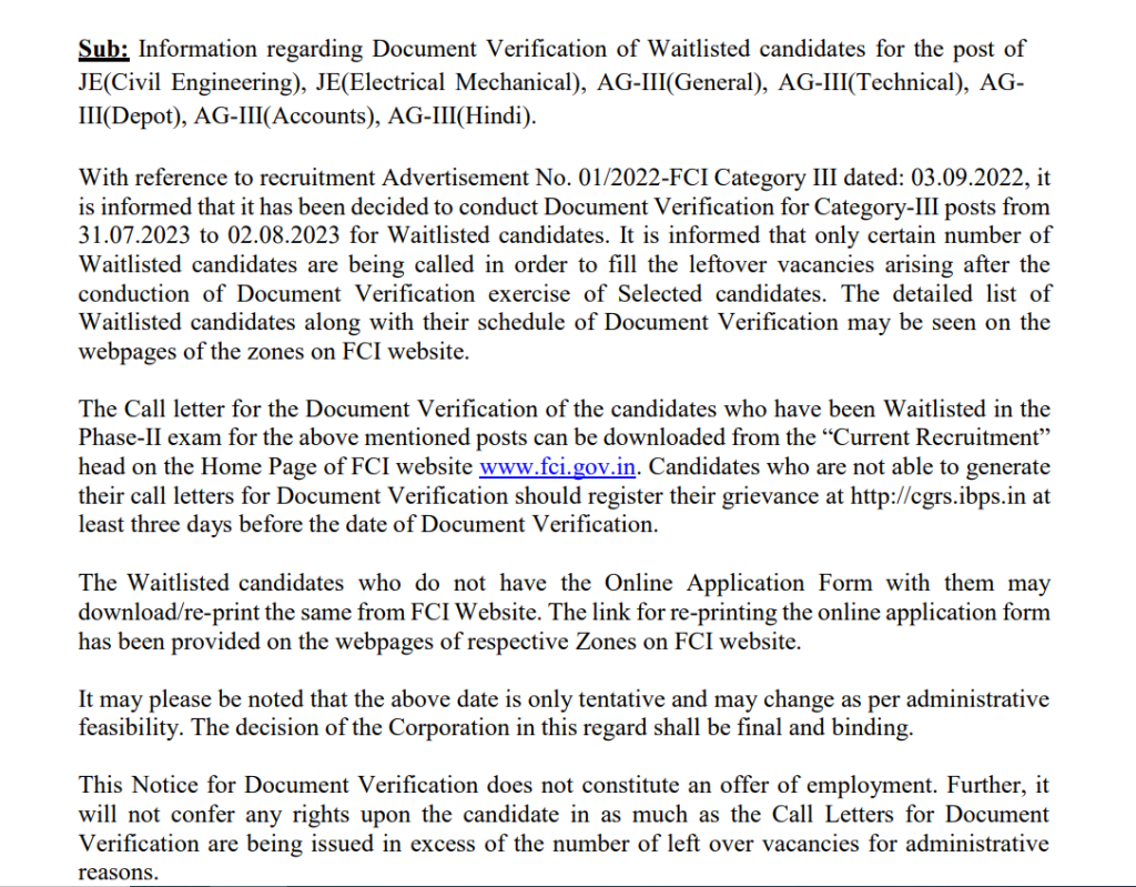 FCI DV Admit Card 2023 Out, Download FCI AG 3 DV Call Letter_3.1