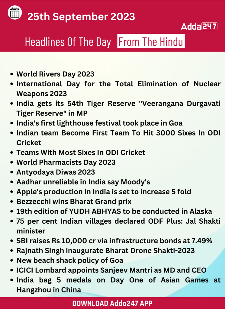 Daily Current Affairs 25 September 2023, Important News Headlines (Daily GK Update) |_24.1