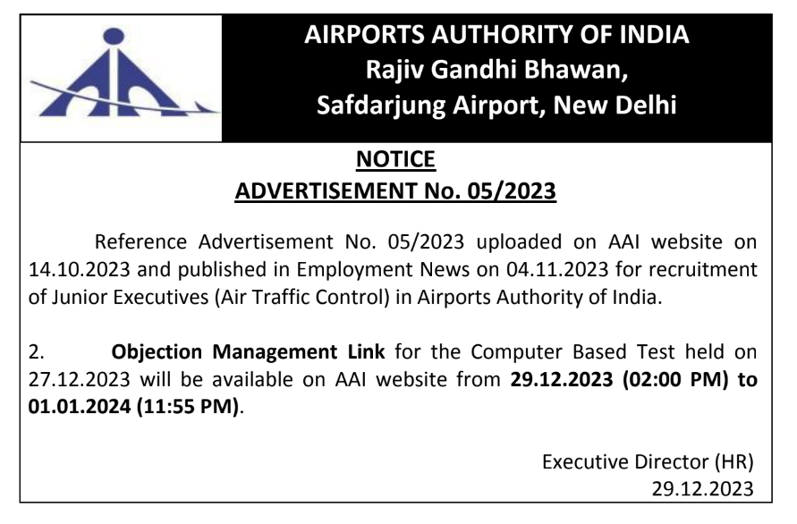 AAI ATC Answer Key 2023 Out, Objection Raise Till 1 Jan 2024_3.1