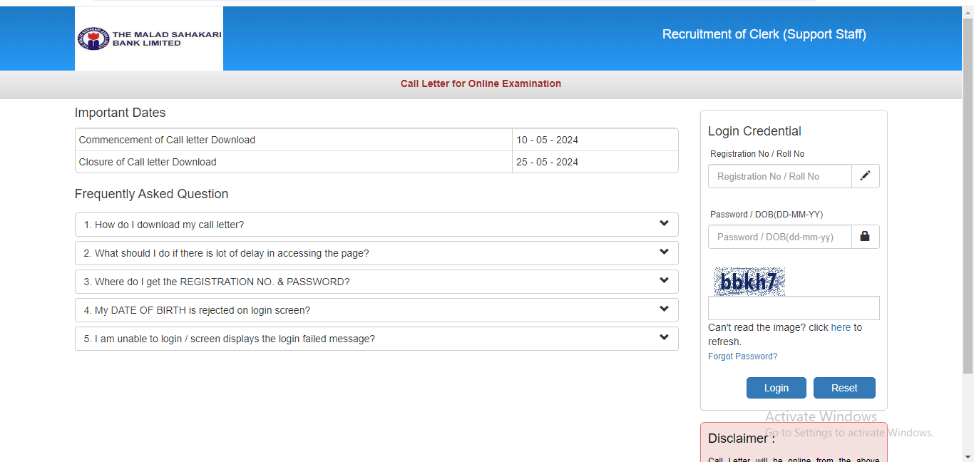 Malad Sahakari Bank Admit Card 2024 Out, Download Call Letter_3.1