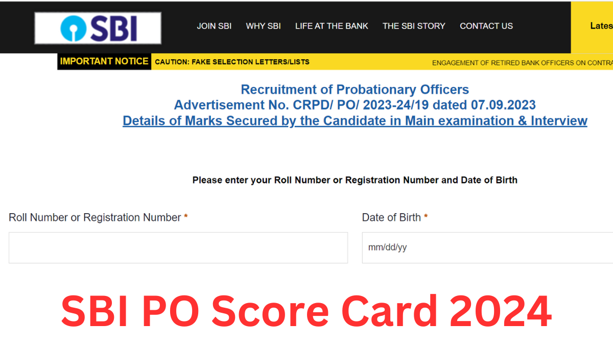 SBI PO Mains Score Card 2024