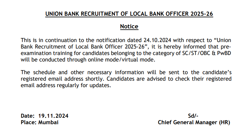 Union Bank LBO Exam Date 2024 Out, Check Online Exam Date for 1500 Local Bank Officers_3.1