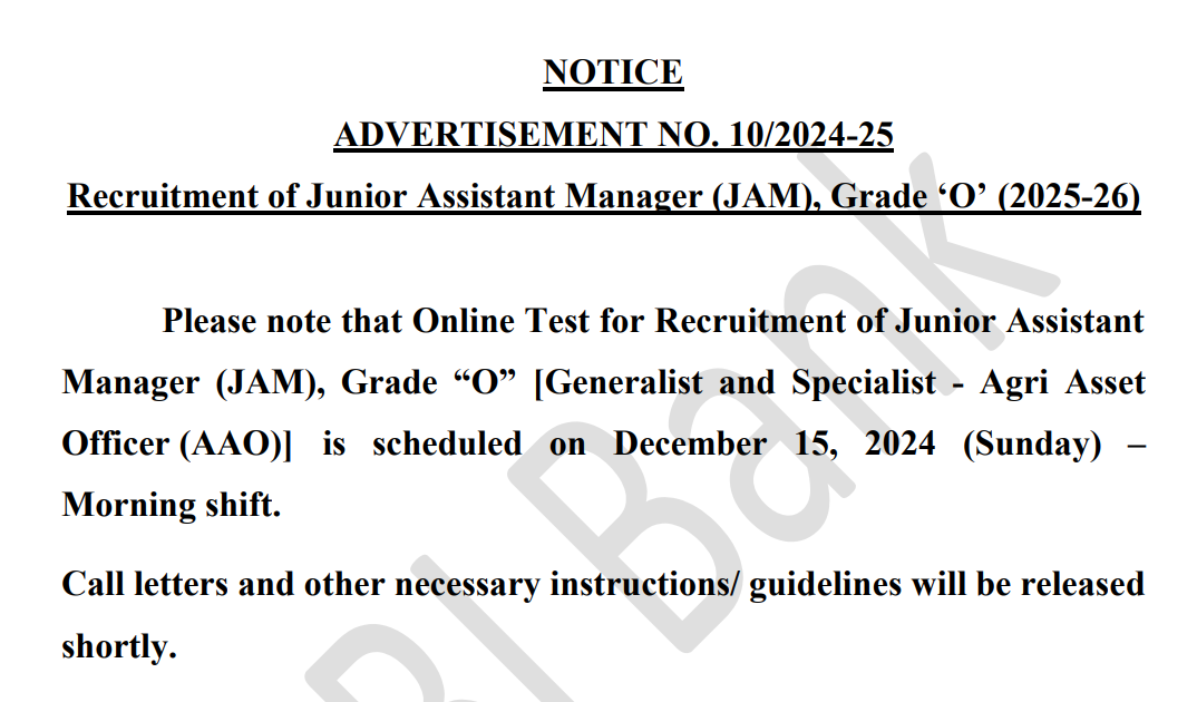 IDBI Junior Assistant Manager Exam Date 2024