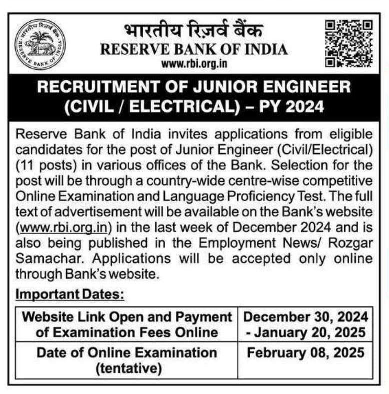 RBI JE Recruitment 2025 Notification Out: भारतीय रिज़र्व बैंक (RBI) ने निकाली RBI JE भर्ती 2025, यहाँ देखें पूरी डिटेल | Latest Hindi Banking jobs_3.1